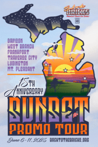 Colorful sunset graphic celebrating the 75th anniversary of Sunset with city and mountain elements.