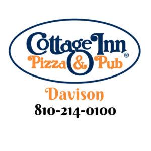 Logo of Cottage Inn Pizza & Pub in Davison with contact number.