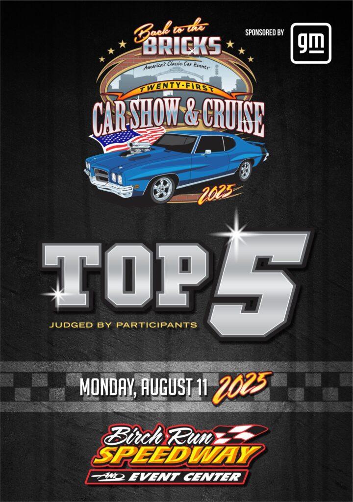 Top 5 cars at the Car Show & Cruise event on August 11, 2023.