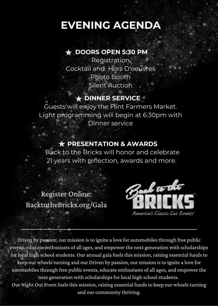 Event flyer for 'Let's Build Bricks' with details on registration, dinner, presentation, and awards.