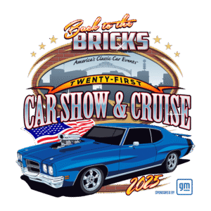 Vintage blue car at a classic car show and cruise event.