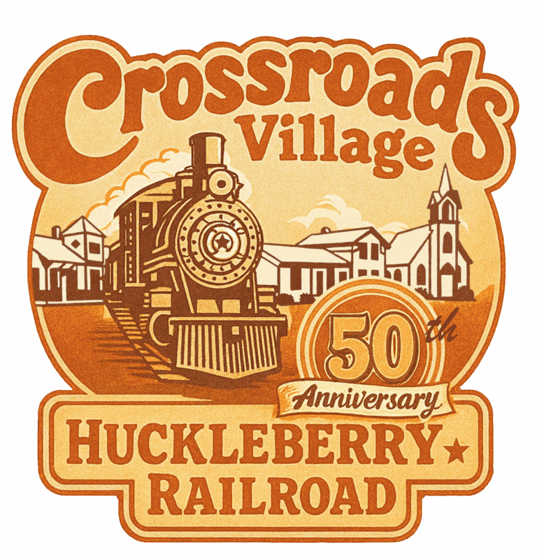 Crossroads Village Huckleberry Railroad 50th Anniversary logo.