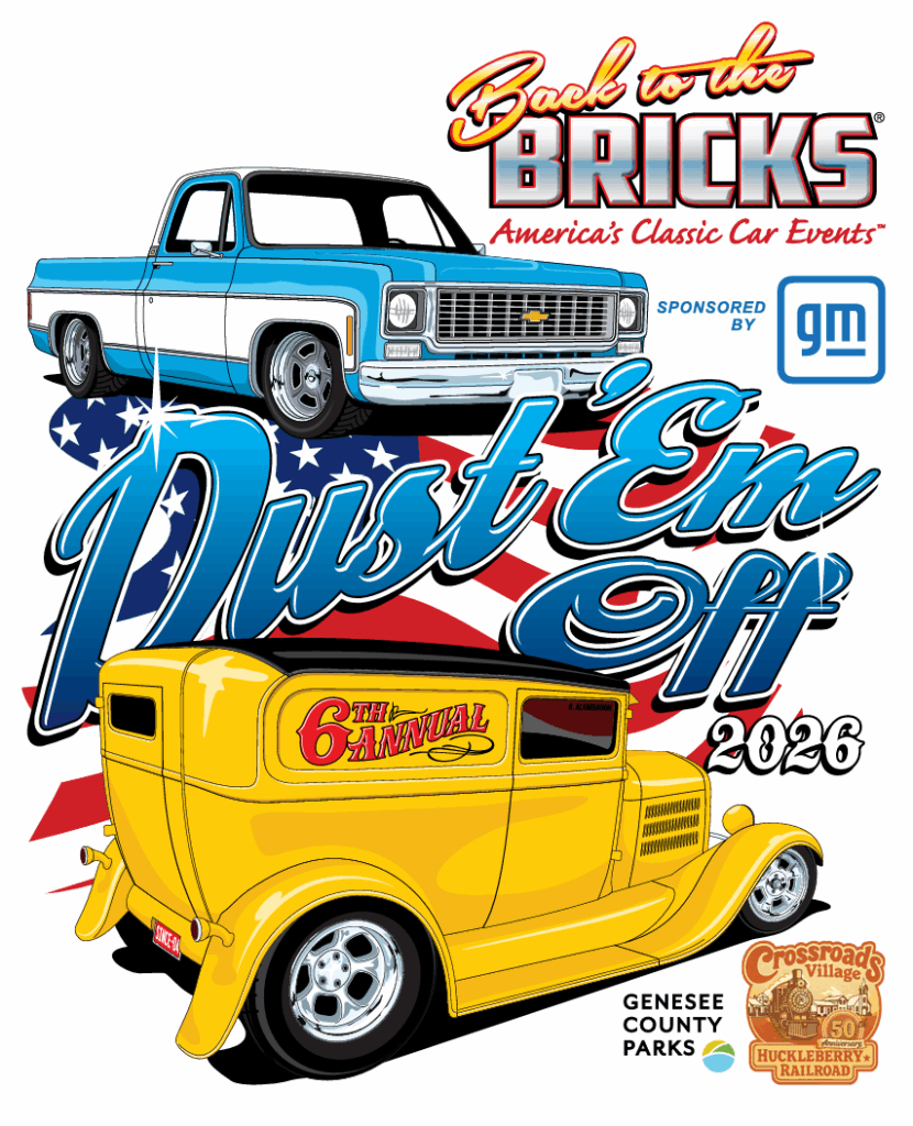 Classic cars event poster with vintage vehicles.