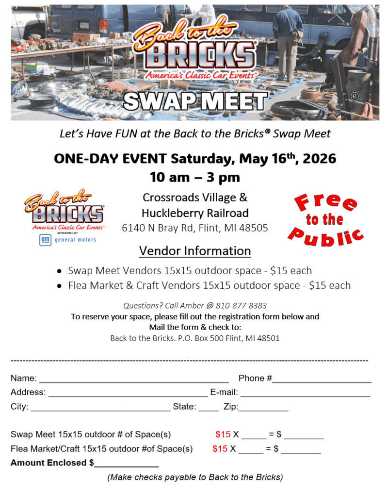 Swap meet event flyer with vendor information.