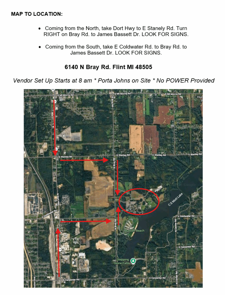 Map showing directions to Flint, MI location.