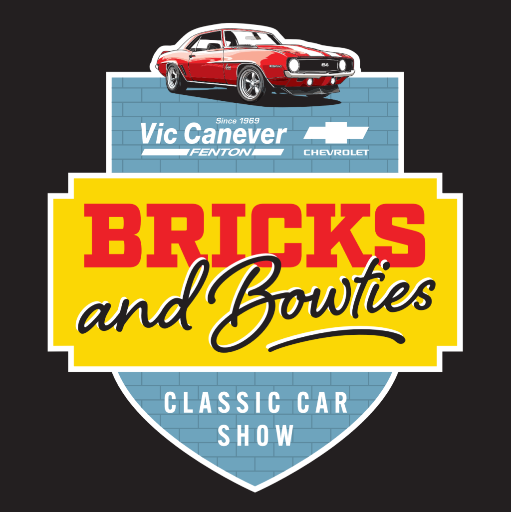 Logo for the Bricks and Bowties classic car show hosted by Vic Canever Chevrolet.